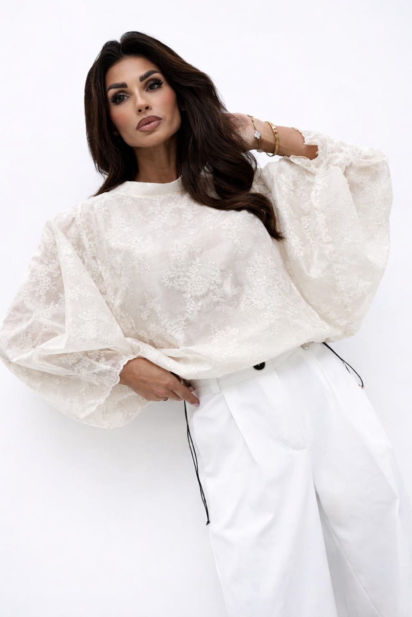 Bluzka kimono AMELIA mgiełka w haftowane kwiaty Lavestino ecru