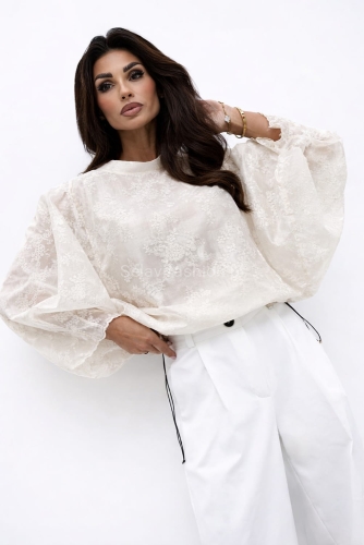 Bluzka kimono AMELIA mgiełka w haftowane kwiaty Lavestino ecru