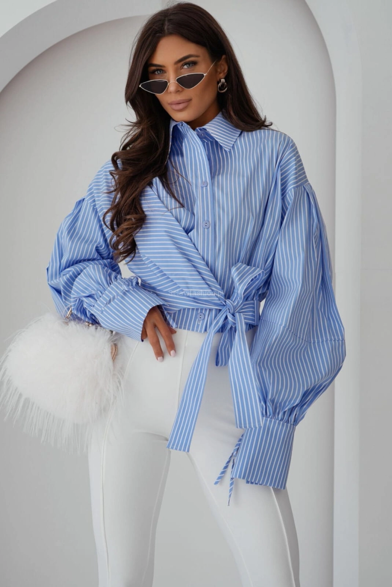 Koszula z wiązaniem w paski Zimmer Lavestino niebieska 