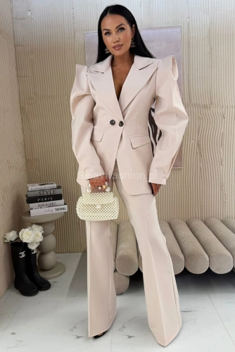 Szerokie eleganckie spodnie dzwony LaMilla jasno beżowe