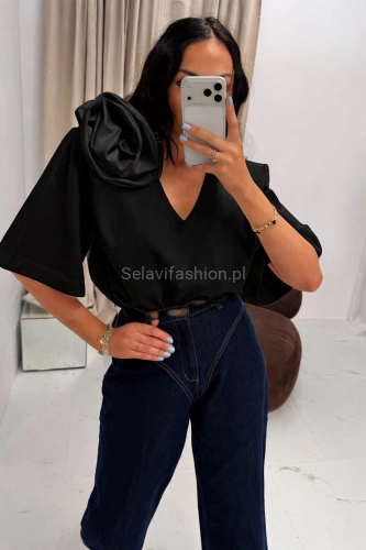 T-shirt bluzka oversizowa z różą La Milla czarna