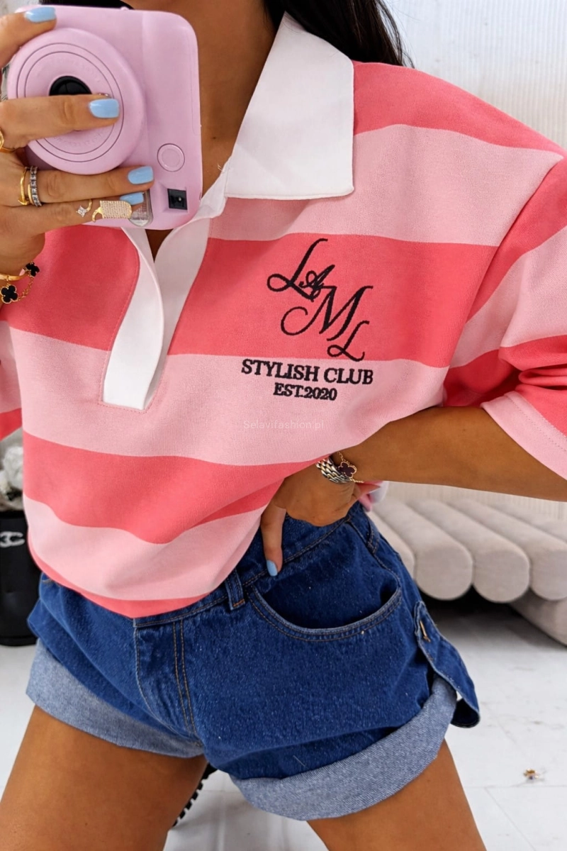 T-shirt bluzka oversizowa w paski La Milla różowa malinowa 