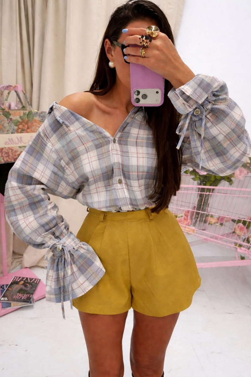 Koszula bawełniana w kratę z szerokimi mankietami La Milla niebiesko biała