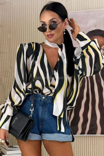 Bluzka koszulowa z wiązaniem w pasy La Milla czarno biała