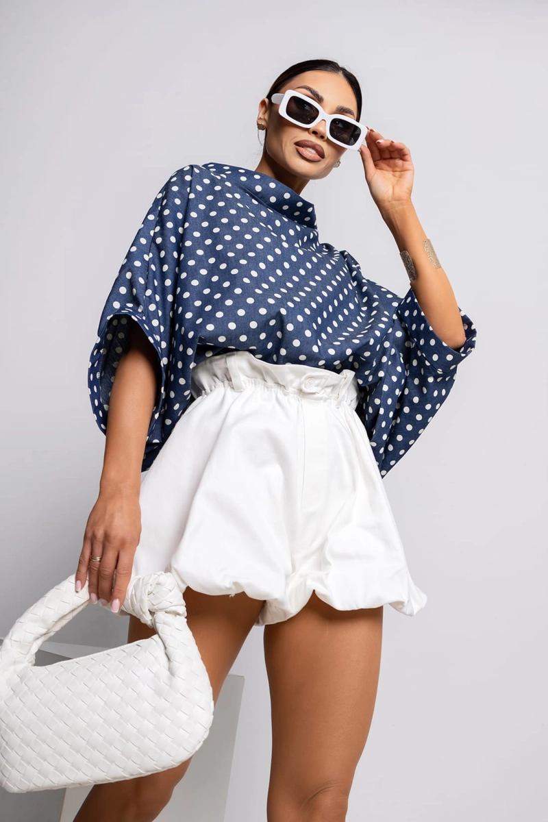 Bluzka Kimono Dot w groszki Miss City Official granatowo-biała