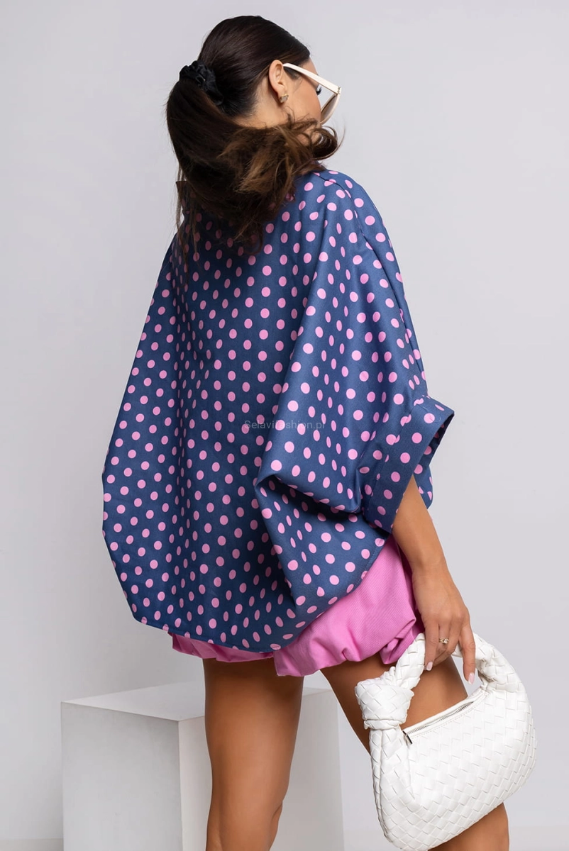 Bluzka Kimono Dot w groszki Miss City Official niebiesko różowa