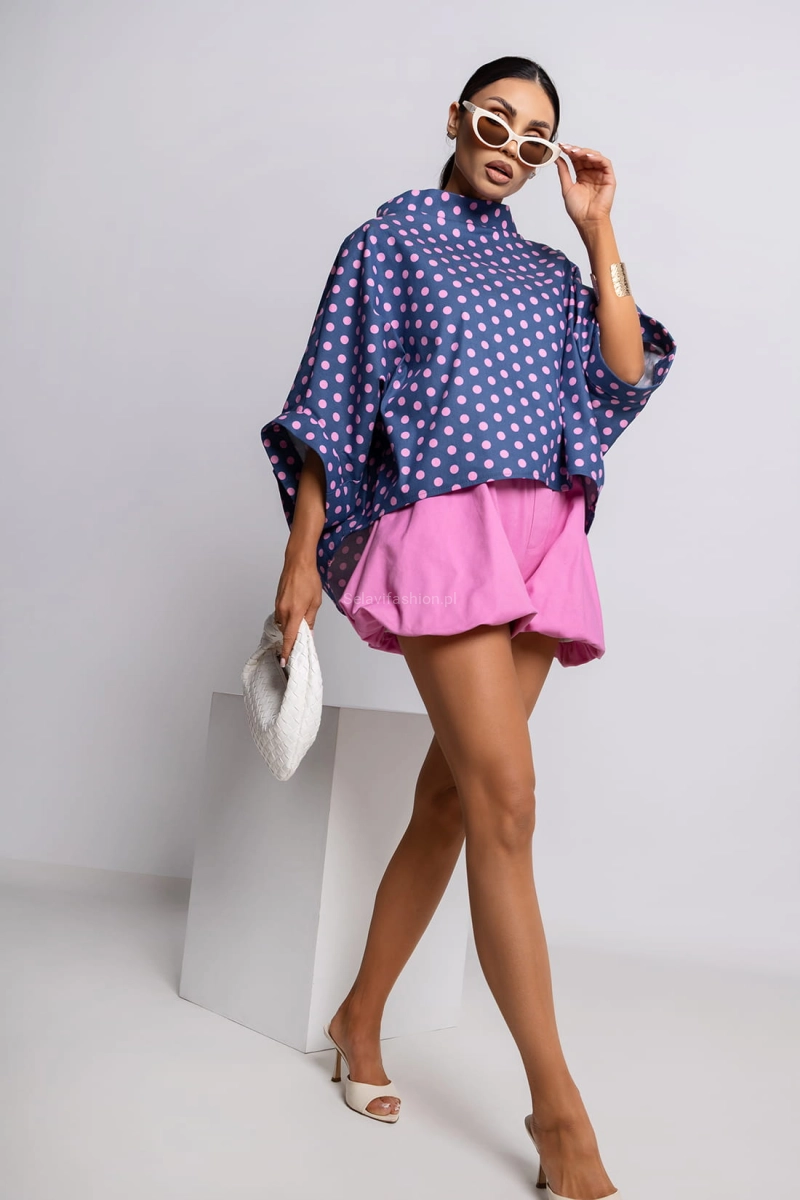 Bluzka Kimono Dot w groszki Miss City Official niebieska z różowym