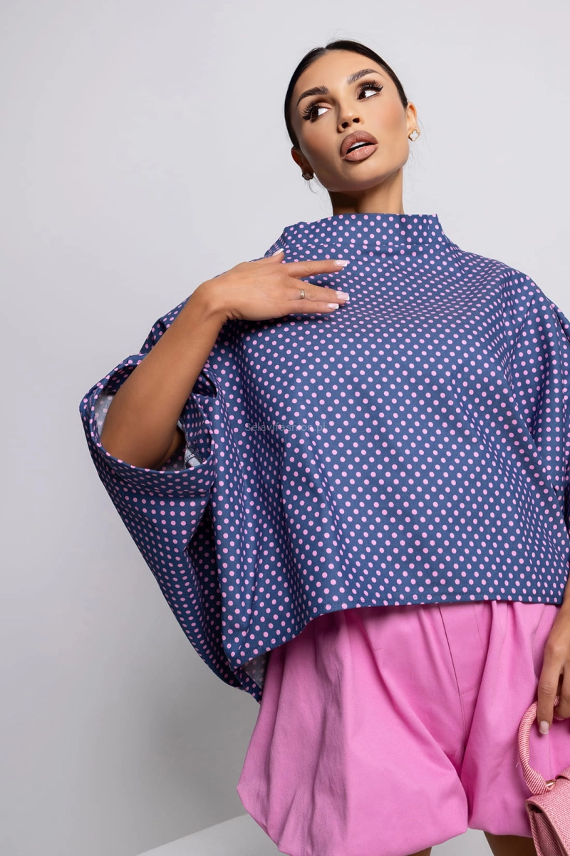 Bluzka Kimono Dot w groszki Miss City Official niebiesko różowa 