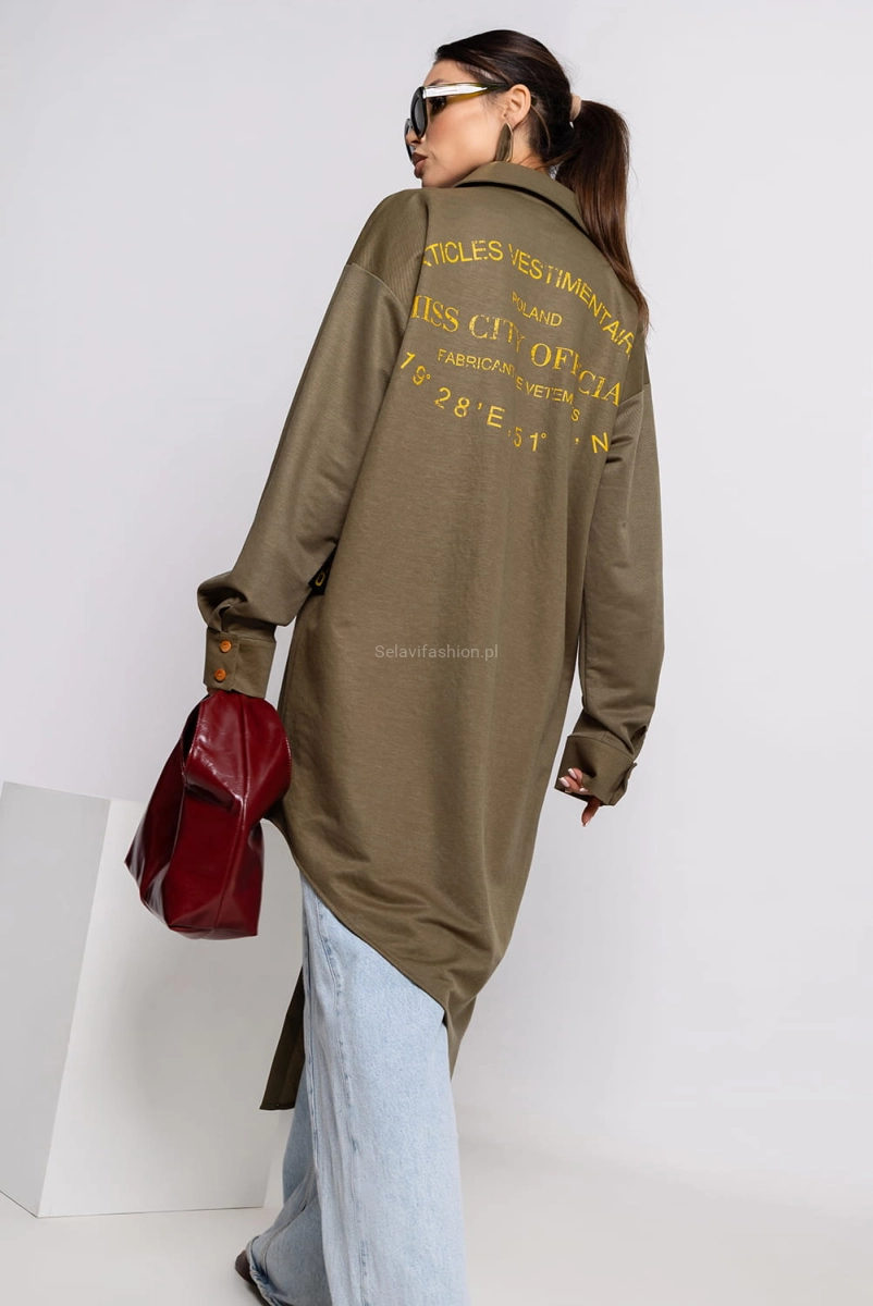 Długa asymetryczna koszula Gravity  Miss City Official khaki