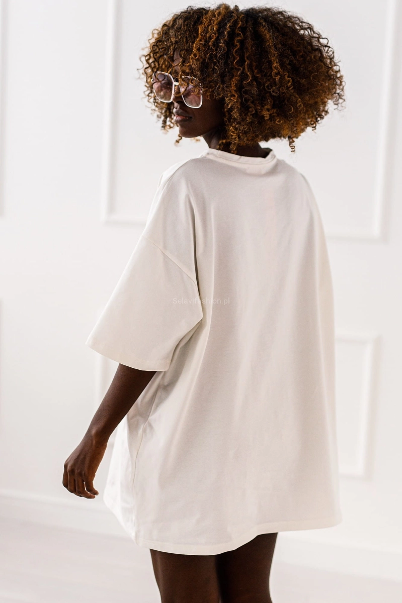 t- shirt z motywem zebry.Długi t-shirt bluzka Safari Miss City biała