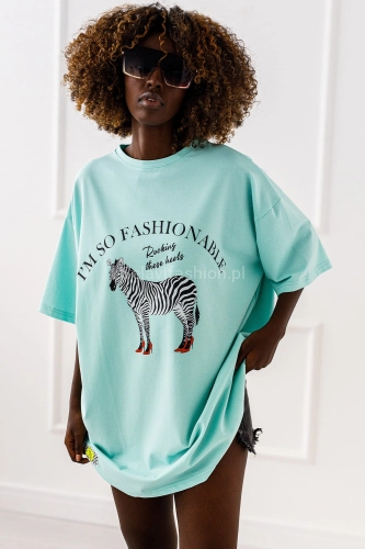 t- shirt z motywem zebry.Długi t-shirt bluzka Safari Miss City