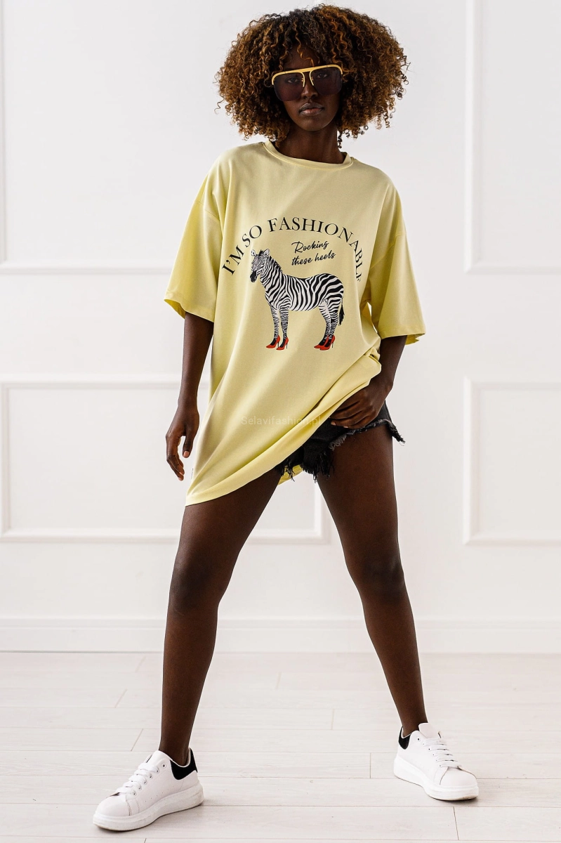 Długi t-shirt bluzka Safari Miss City żółta