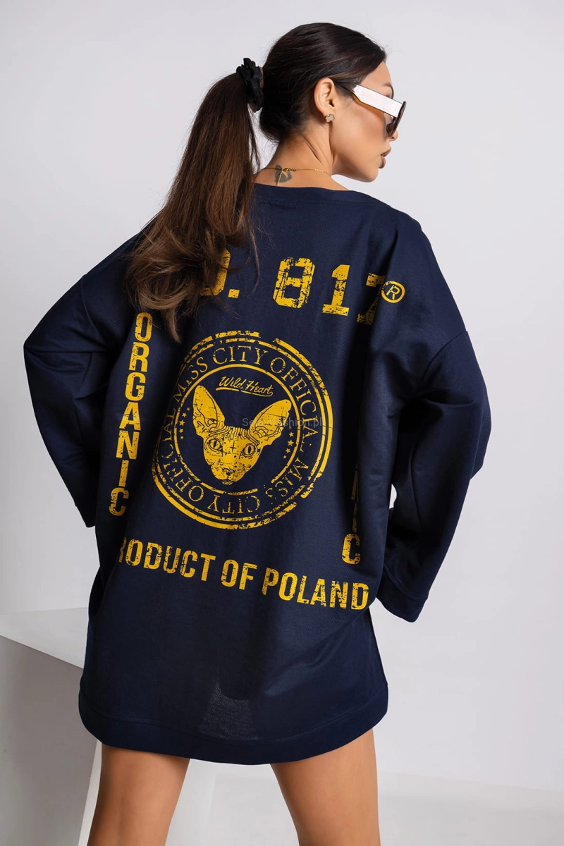 Bluzka z napisem Navy Miss City Official granatowa