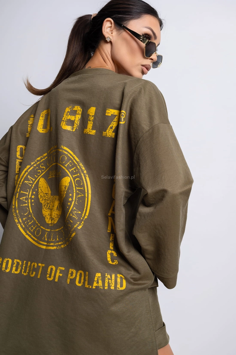 Bluzka z napisem Navy Miss City Official oliwkowa