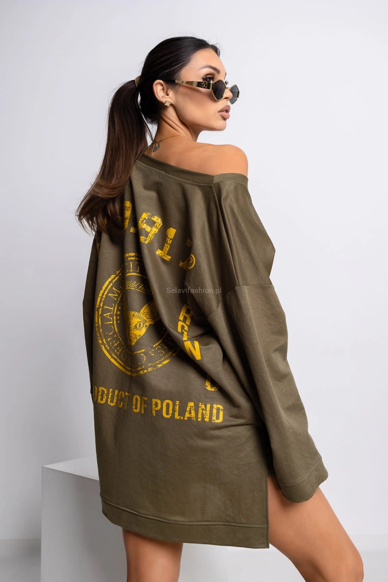Bluzka z napisem Navy Miss City Official oliwkowa