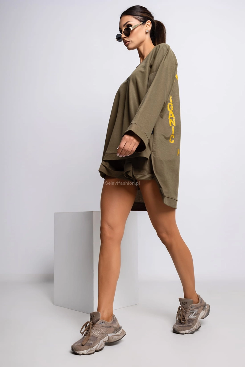 Bluzka z napisem Navy Miss City Official oliwkowa