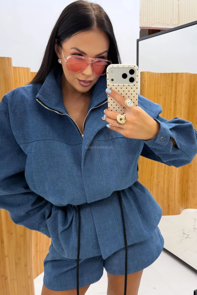 Kurtka ze ściągaczem Jeans La Milla granatowa