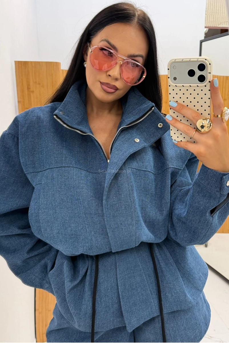 Kurtka ze ściągaczem Jeans La Milla granatowa