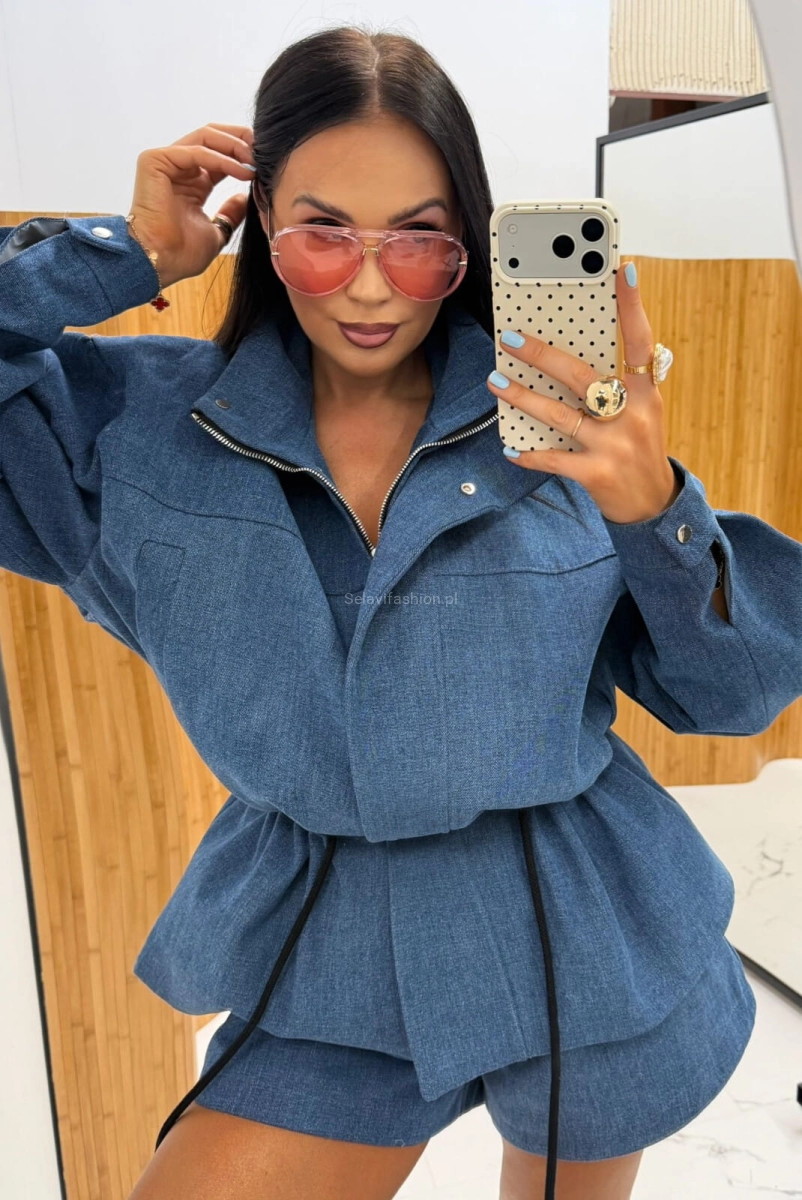 Kurtka ze ściągaczem Jeans La Milla granatowa 