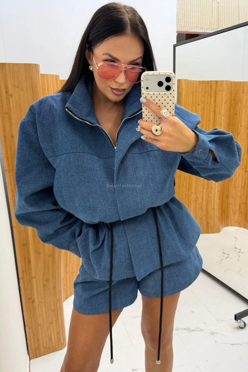 Kurtka ze ściągaczem Jeans La Milla granatowa