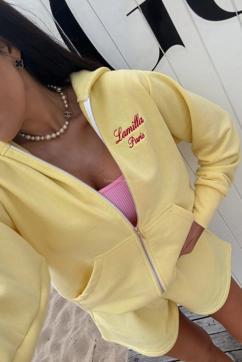 Komplet bluza na zamek i spodenki z haftowanym logo LaMilla żółty
