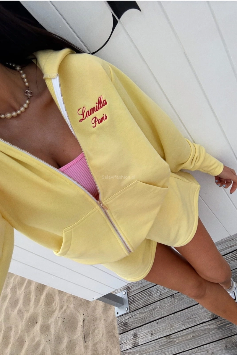 Komplet bluza na zamek i spodenki z haftowanym logo LaMilla żółty