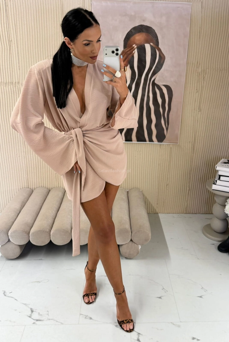 Sukienka wiązana kopertowo La Milla beżowa