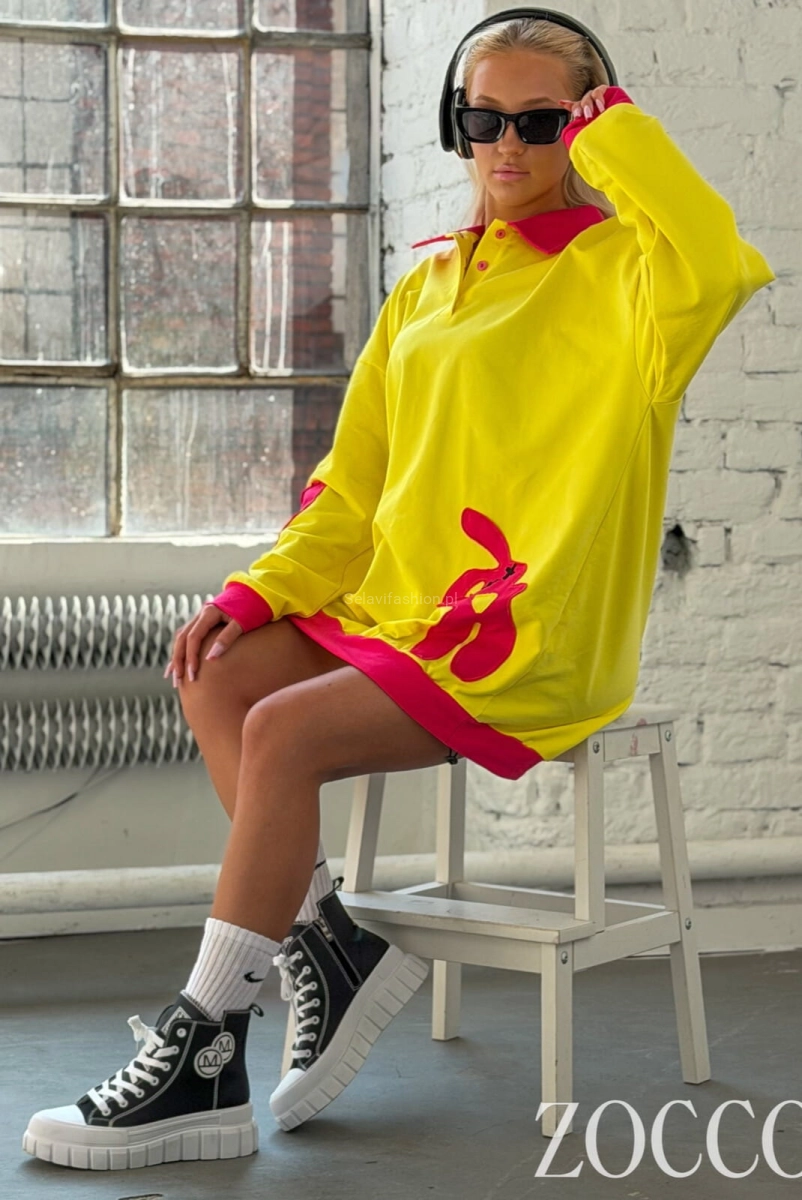 Długa bluza z kolorowymi akcentami z naszywką Zocco żółta