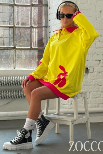 Długa bluza z kolorowymi akcentami z naszywką Zocco żółta