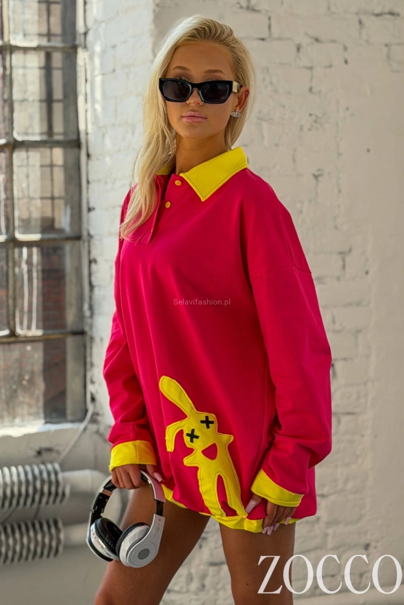 Długa bluza z kolorowymi akcentami z naszywką Zocco fuksja