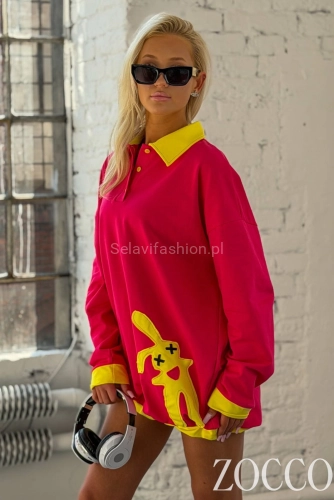 Długa bluza z kolorowymi akcentami z naszywką Zocco fuksja