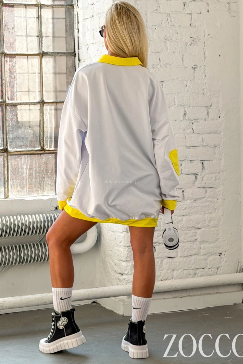 Długa bluza z kolorowymi akcentami z naszywką Zocco biała