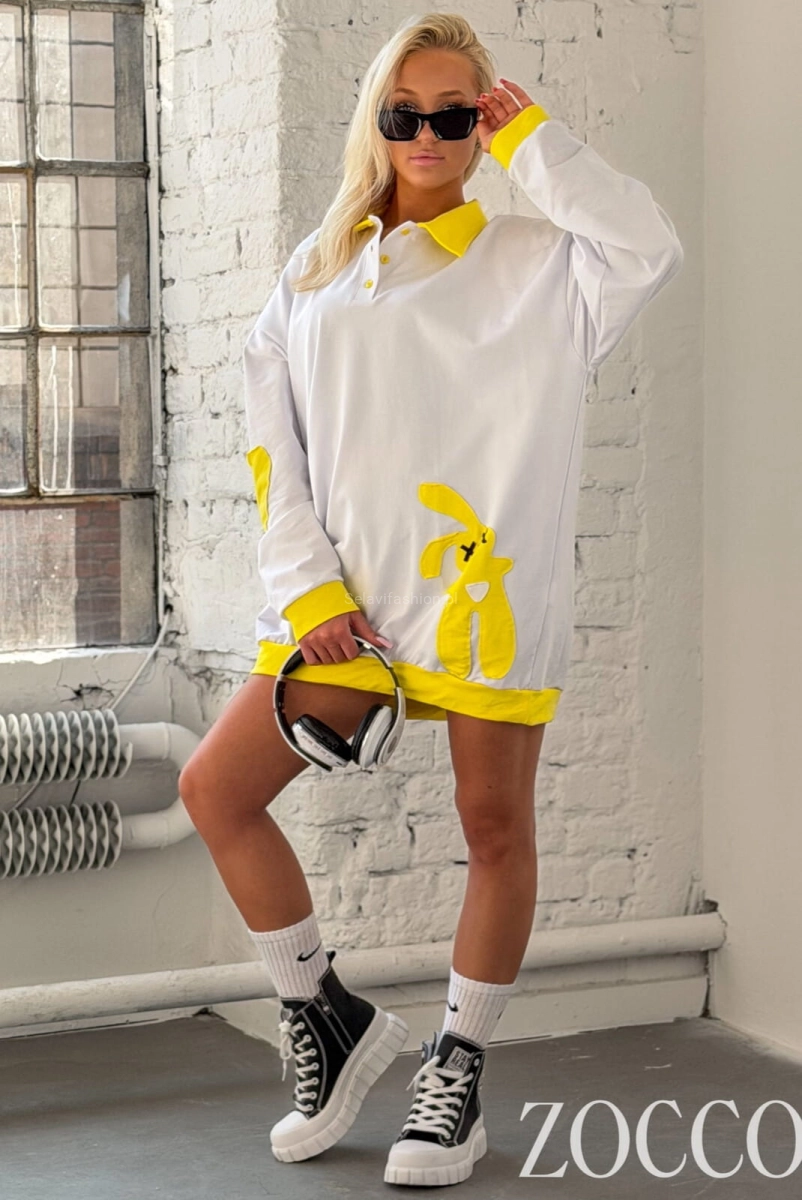 Długa bluza z kolorowymi akcentami z naszywką Zocco biała