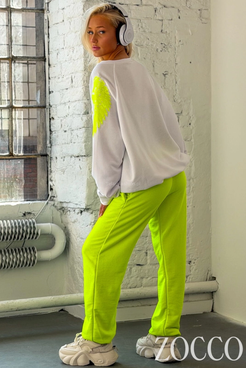 Komplet bawełniany z efektownymi skrzydłami Zocco limonka