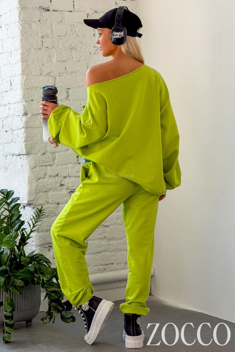 Komplet bawełniany bluza i spodnie z naszywkami FLOWER Zocco zielony