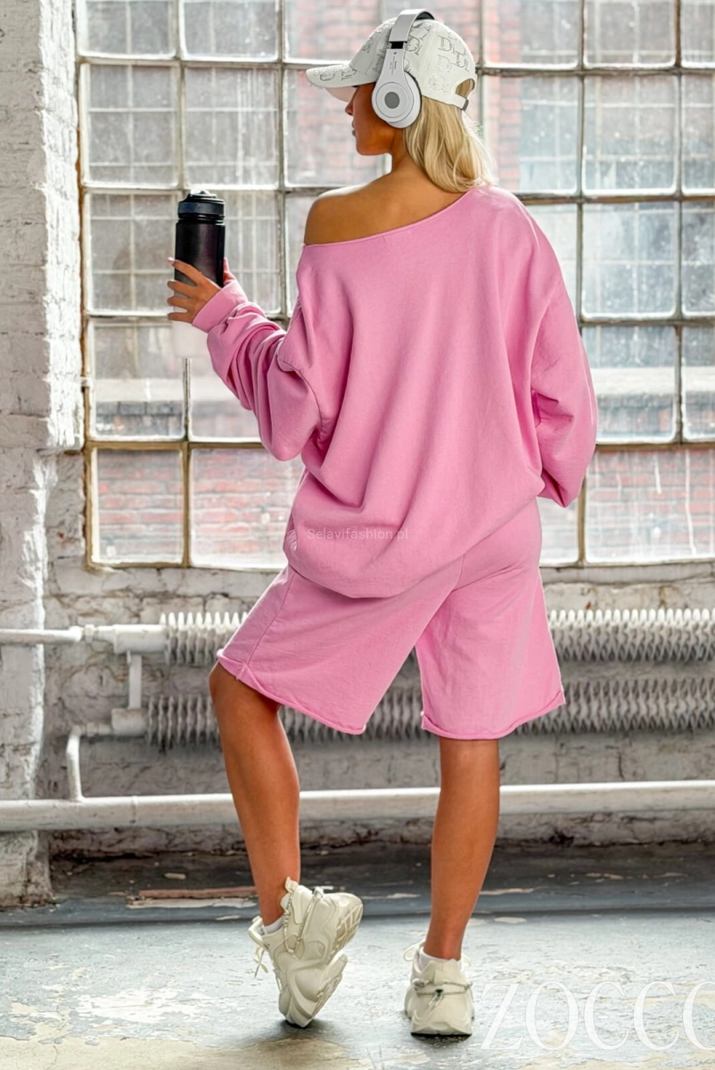 Luźny komplet bluza i spodenki Zocco różowy