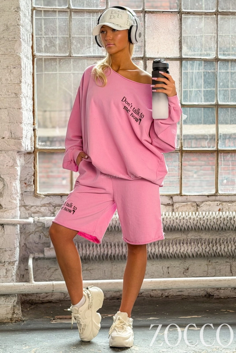 Luźny komplet bluza i spodenki Zocco różowy