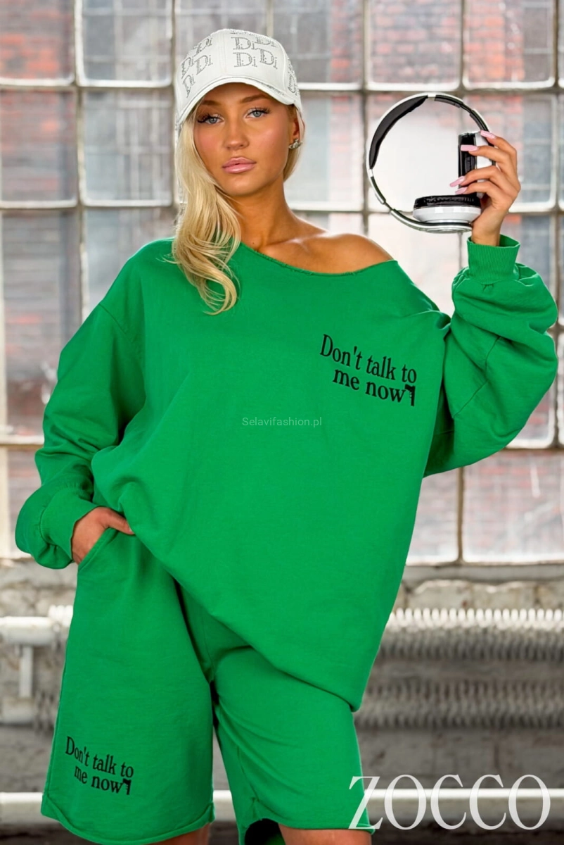 Luźny komplet bluza i spodenki Zocco zielony 