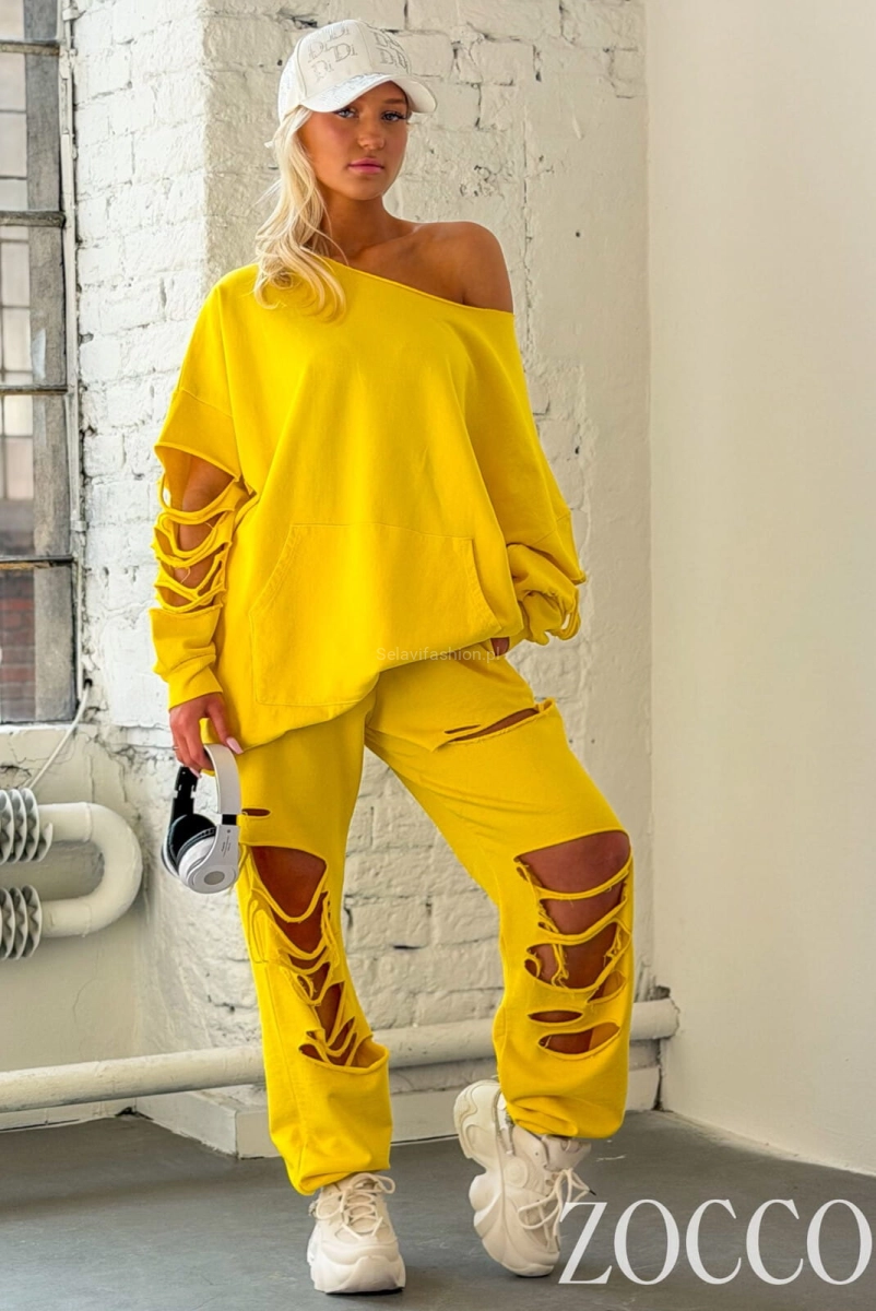 Luźny komplet bawełniany bluza i spodnie Zocco żółty 