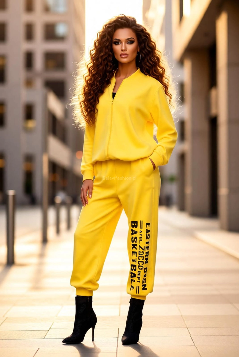 Komplet bawełniany bluza i spodnie BASKETBALL Zocco żółty