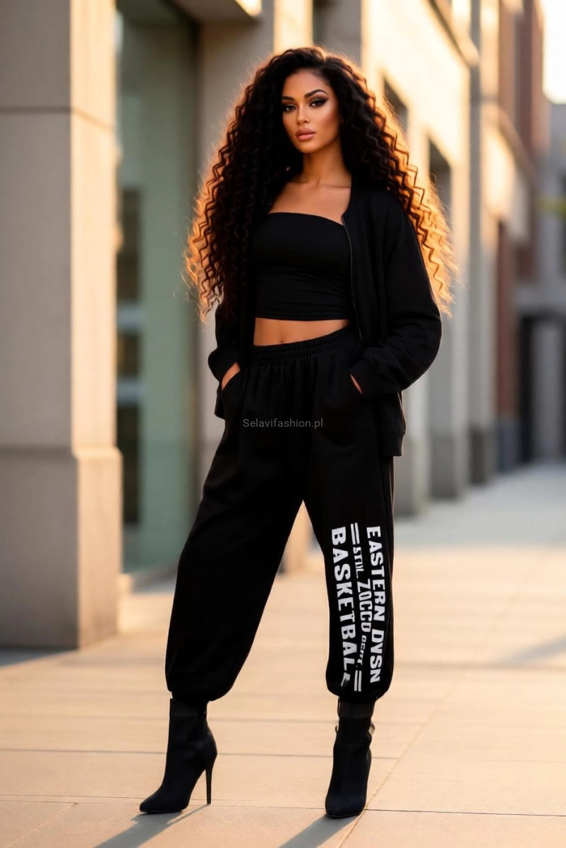 Komplet bawełniany bluza i spodnie BASKETBALL Zocco czarny