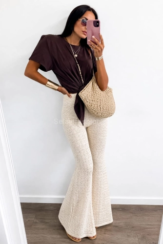 Ażurowe spodnie dzwony LaMilla ecru