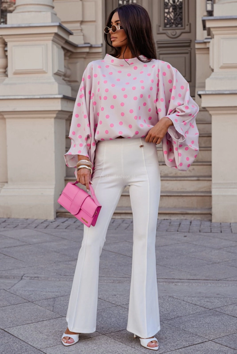 Bluzka kimono AMELIA w duże różowe groszki Lavestino beżowa