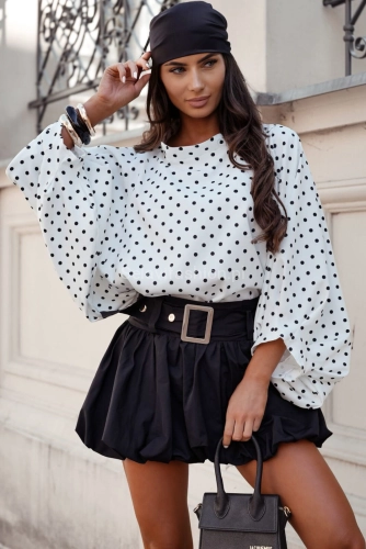 Bluzka kimono AMELIA w małe czarne groszki Lavestino biała