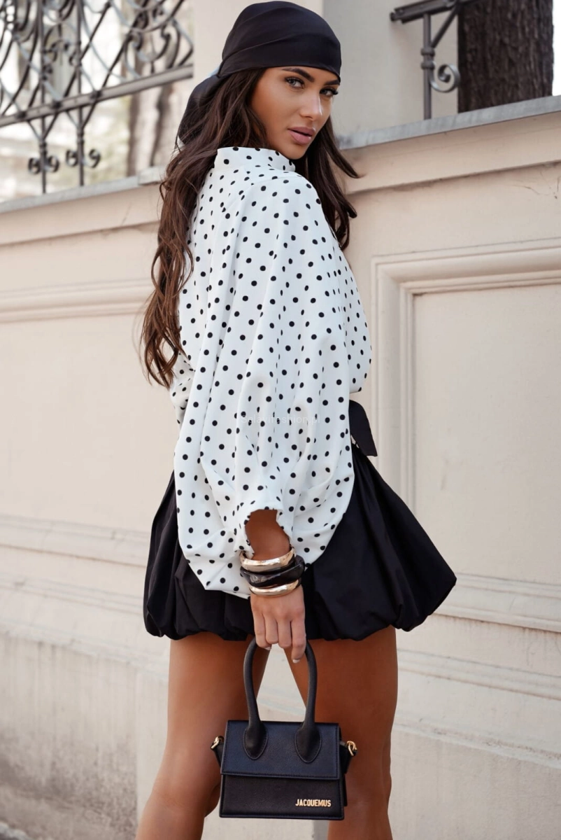 Bluzka kimono AMELIA w małe czarne groszki Lavestino biała