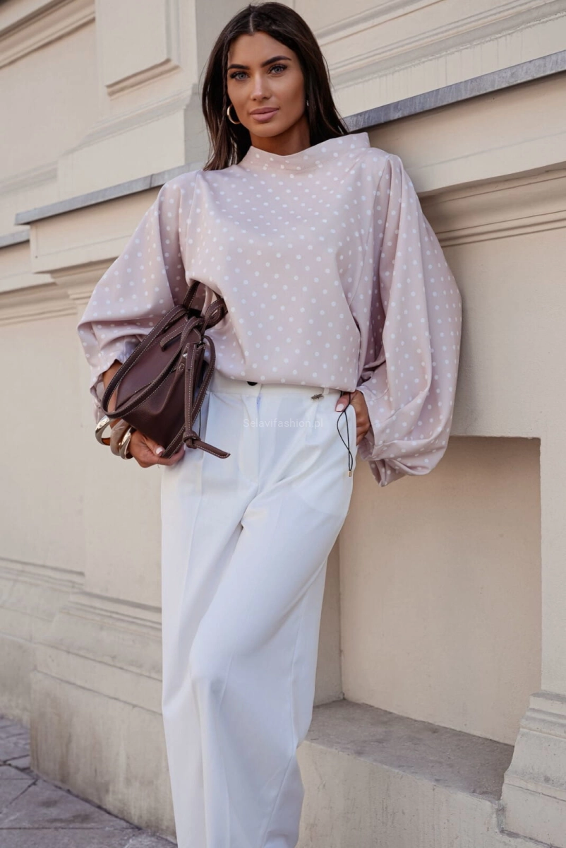 Bluzka kimono AMELIA w małe białe groszki Lavestino beżowa