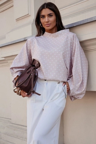 Bluzka kimono AMELIA w małe białe groszki Lavestino beżowa