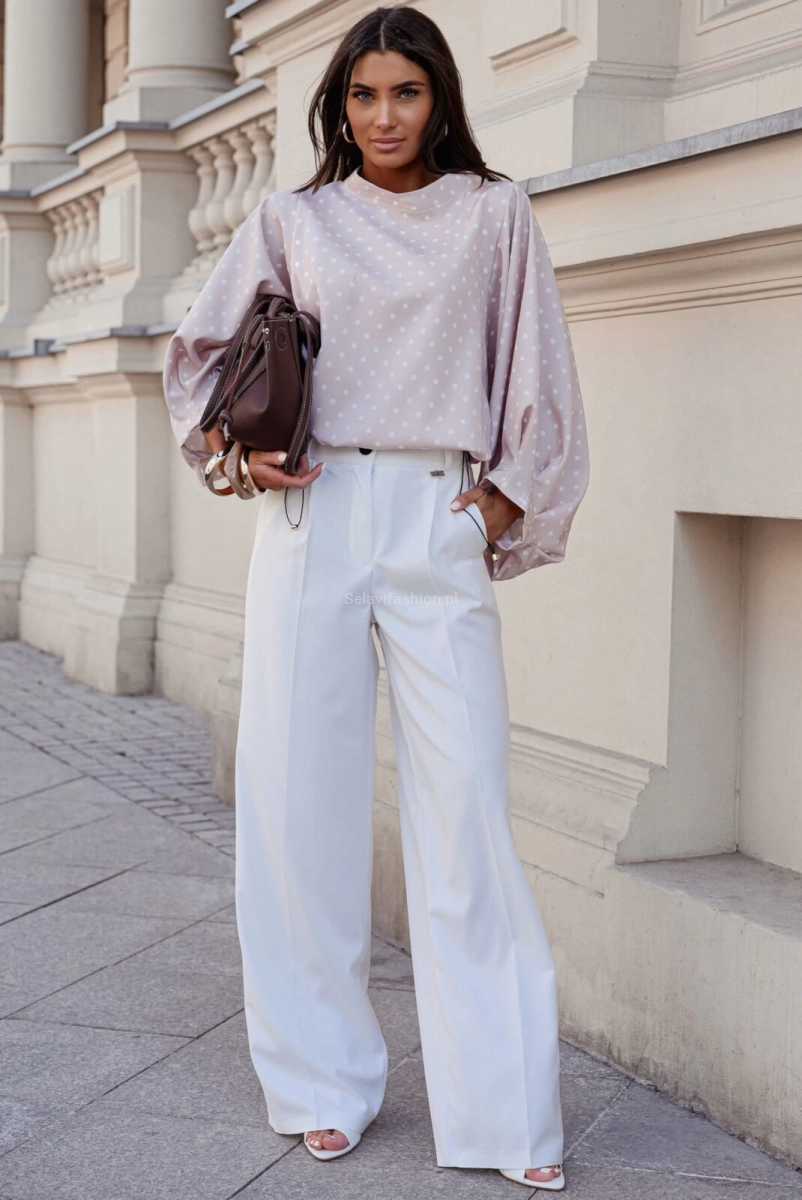 Bluzka kimono AMELIA w małe białe groszki Lavestino beżowa