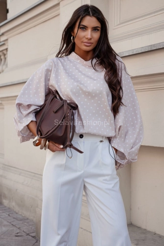 Bluzka kimono AMELIA w małe białe groszki Lavestino beżowa