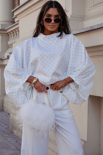 Bluzka kimono AMELIA w małe błękitne groszki Lavestino biała